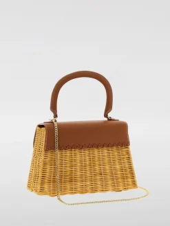 Borsa Self-Portrait in pelle e rafia