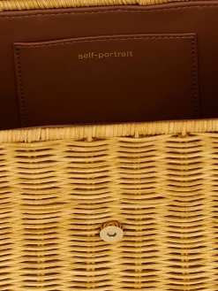 Borsa Self-Portrait in pelle e rafia