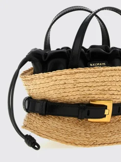 Borsa Shuffle Mini Balmain in rafia e pelle