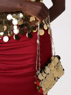 Borsa Sparkle Nano Rabanne in paillettes e maglia metallica
