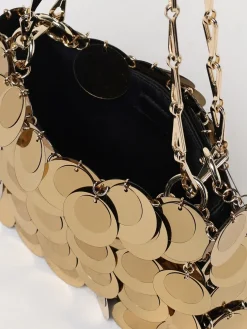 Borsa Sparkle Nano Rabanne in paillettes e maglia metallica