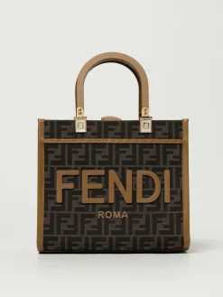Borsa Sunshine Small Fendi in misto cotone e pelle con monogram FF jacquard