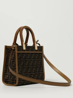 Borsa Sunshine Small Fendi in misto cotone e pelle con monogram FF jacquard