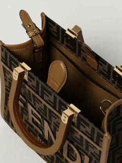 Borsa Sunshine Small Fendi in misto cotone e pelle con monogram FF jacquard