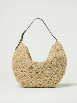 Borsa T Monogram Tory Burch in rafia crochet