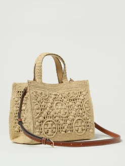 Borsa T Monogram Tory Burch in rafia crochet