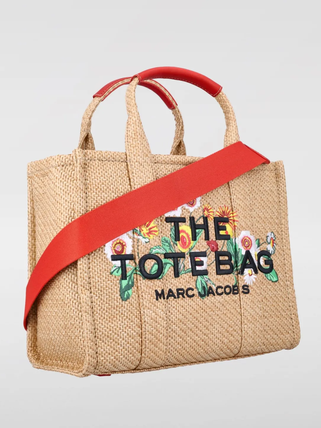 Borsa The Daisy Tote Bag Marc Jacobs in rafia con ricamo floreale