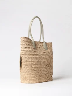 Borsa Tote Burberry in rafia crochet e pelle a grana