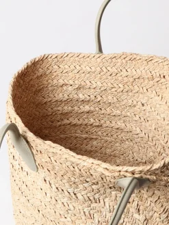 Borsa Tote Burberry in rafia crochet e pelle a grana