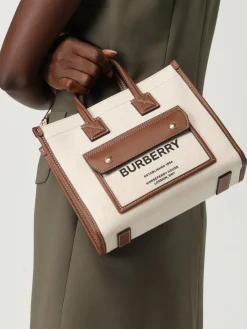 Borsa Tote Freya mini Burberry in pelle e misto cotone