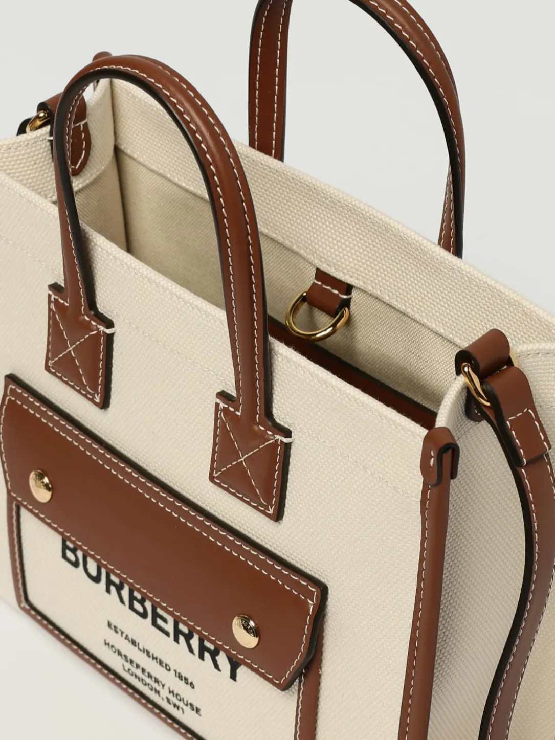 Borsa Tote Freya mini Burberry in pelle e misto cotone