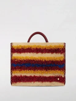 Borsa tote in rafia con frange a righe Rabanne