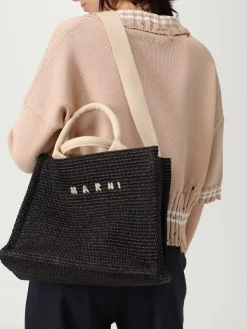 Borsa Tote in rafia con logo Marni