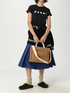 Borsa Tote in rafia con logo Marni
