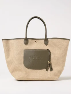 Borsa tote Le Panier Pliage Longchamp in rafia e pelle a grana