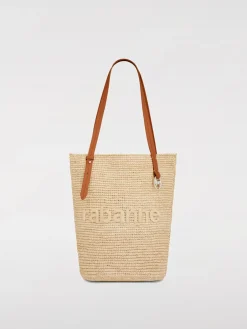 Borsa Tote Rabanne in rafia e pelle