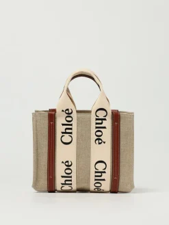 Borsa Woody Small Chloé in canvas di lino