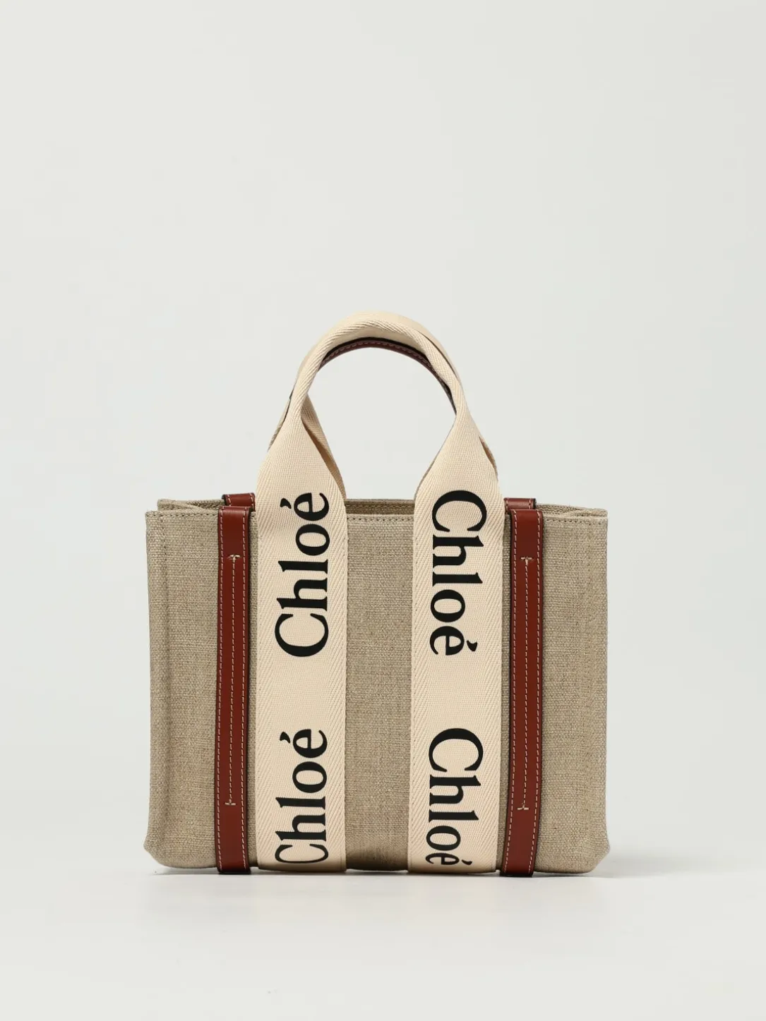 Borsa Woody Small Chloé in canvas di lino