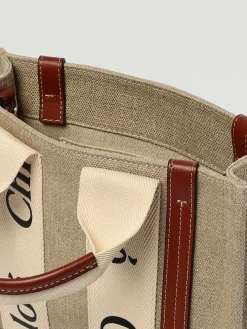 Borsa Woody Small Chloé in canvas di lino