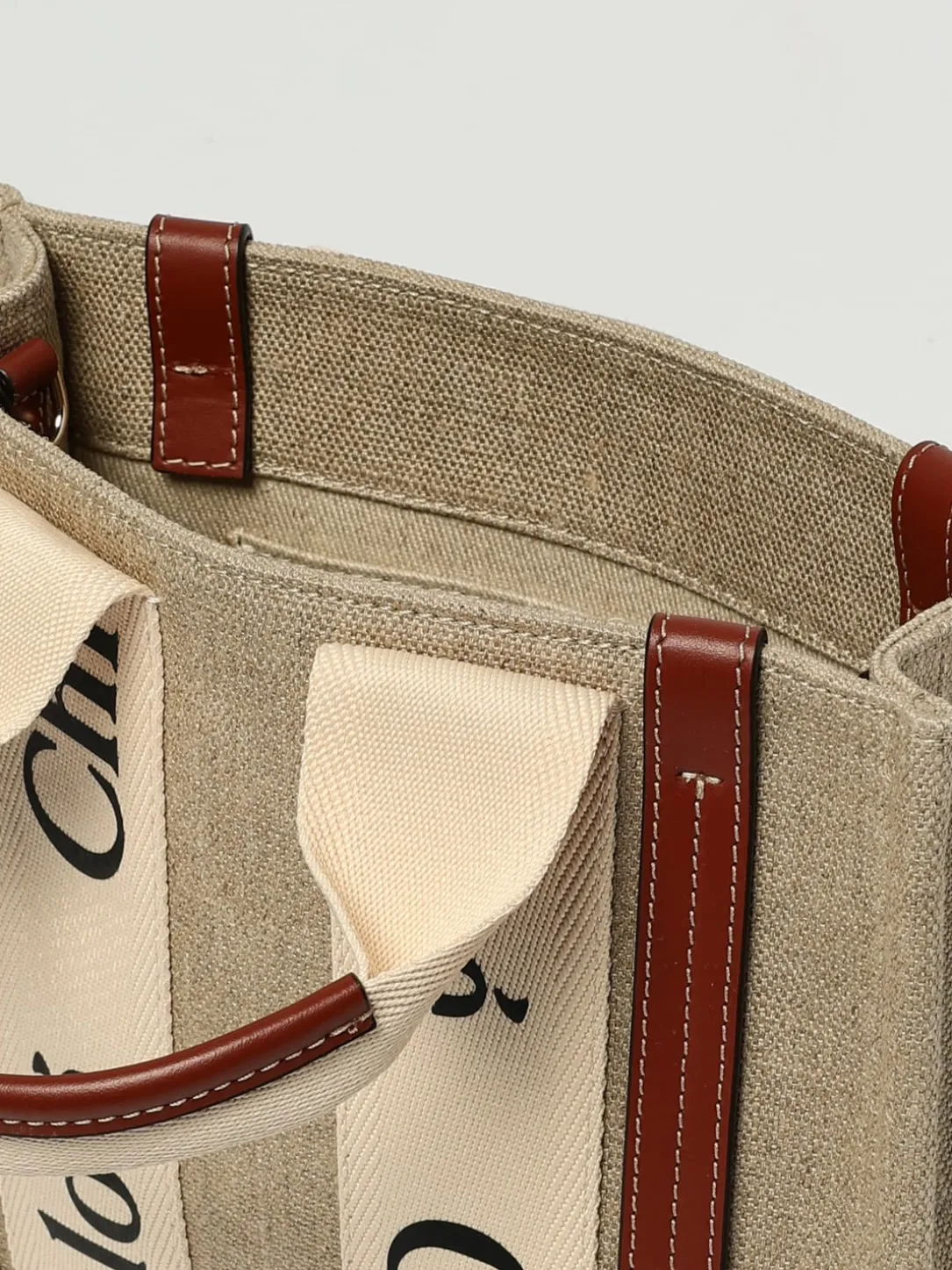 Borsa Woody Small Chloé in canvas di lino