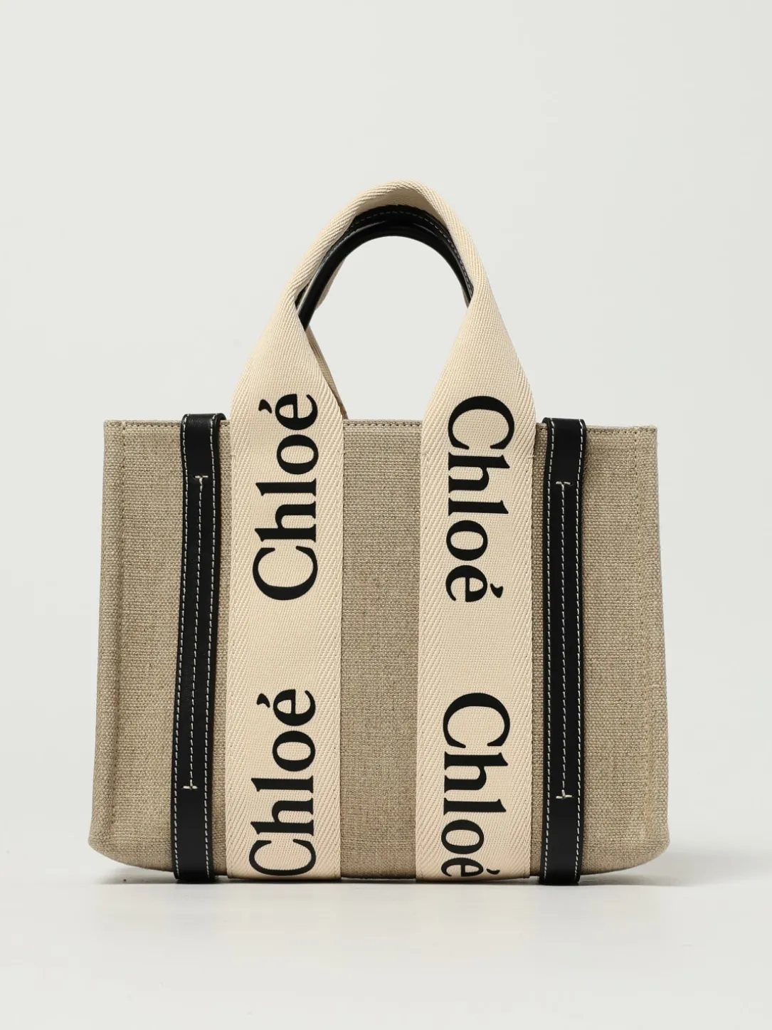 Borsa Woody Small Chloé in canvas di lino