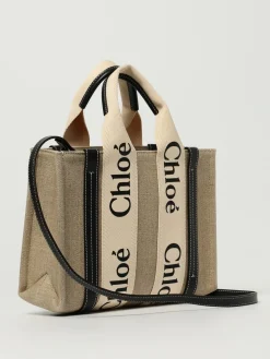 Borsa Woody Small Chloé in canvas di lino