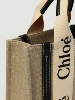 Borsa Woody Small Chloé in canvas di lino