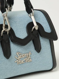 Borsa Yalis Denim XSmall Secret Pon-Pon in denim e pelle sintetica