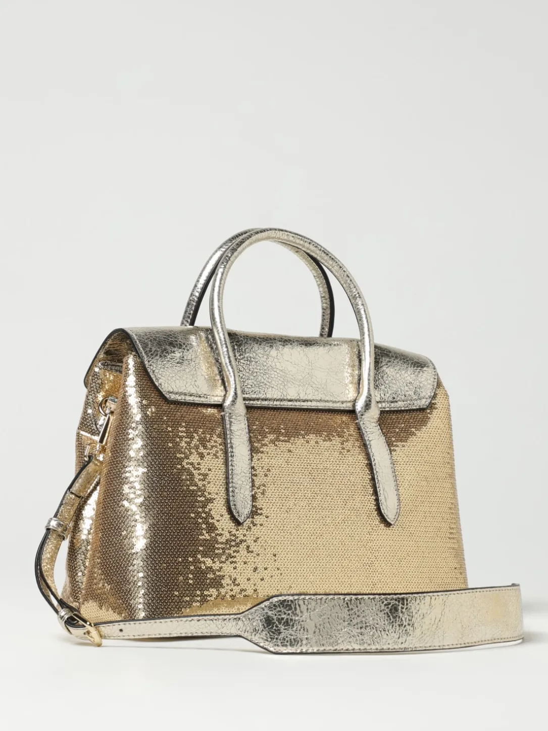 Borsa Yalis Sparklink Medium Secret Pon-Pon in nappa sintetica laminata e paillettes