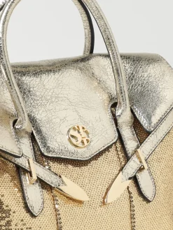 Borsa Yalis Sparklink Medium Secret Pon-Pon in nappa sintetica laminata e paillettes