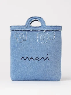 Borse a mano tote in denim con fiori e logo Marni