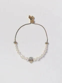 Bracciale McQueen in ottone con perle sintetiche e strass incastonati