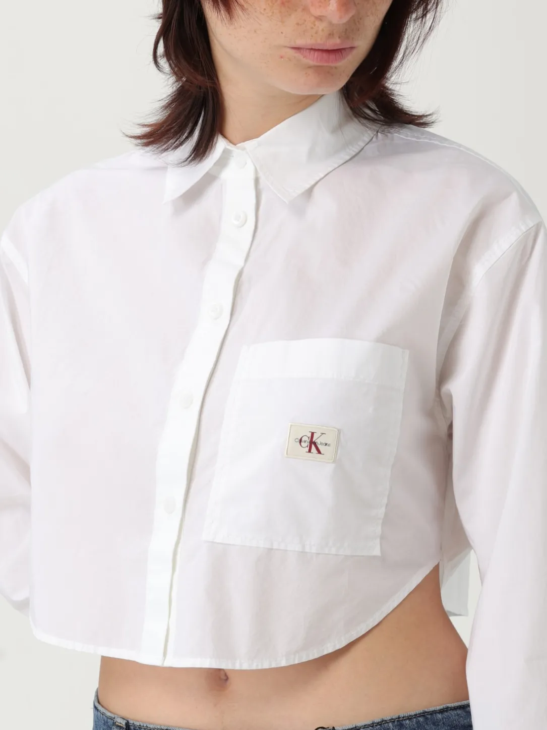 Camicia crop in cotone con logo Calvin Klein Jeans
