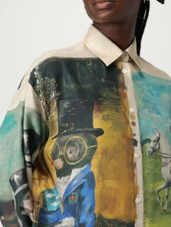 Camicia Moschino Couture in twill di seta con stampa grafica