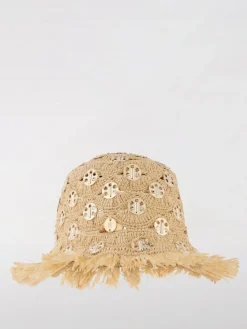 Cappello Rabanne in rafia crochet con applicazioni