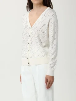 Cardigan di lana con logo all-over di strass Elisabetta Franchi