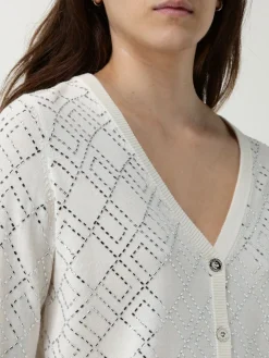 Cardigan di lana con logo all-over di strass Elisabetta Franchi