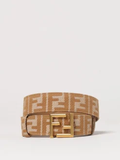 Cintura FF Fendi reversibile in pelle e cotone jacquard