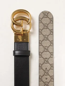 Cintura Marmont Gucci reversibile in pelle e tessuto GG Supreme