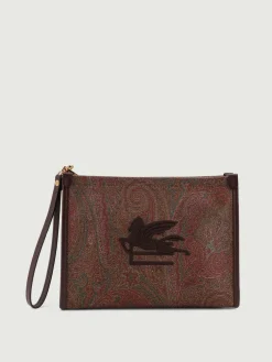 Clutch Etro in cotone spalmato e pelle