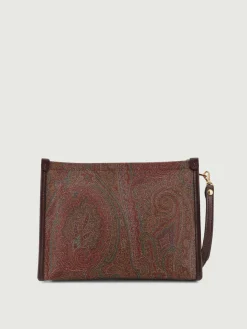 Clutch Etro in cotone spalmato e pelle