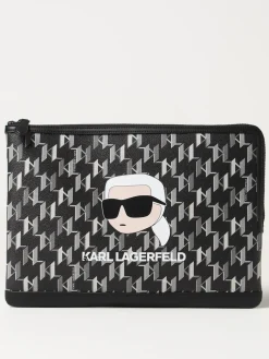Clutch Ikonic 2.0 Karl Lagerfeld in pelle sintetica a grana con monogram all over e logo stampato