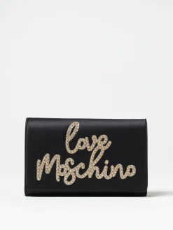 Clutch Love Moschino in satin con logo di strass