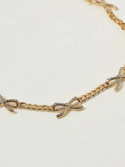 Collana Bow Self-Portrait in ottone con strass incastonati