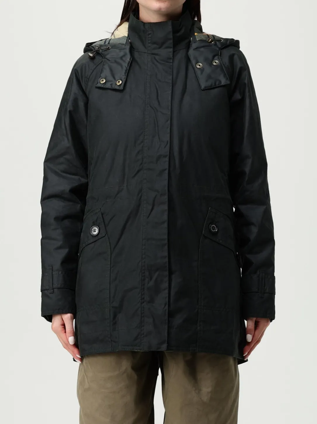 Giubbotto con cappuccio Barbour in cotone cerato