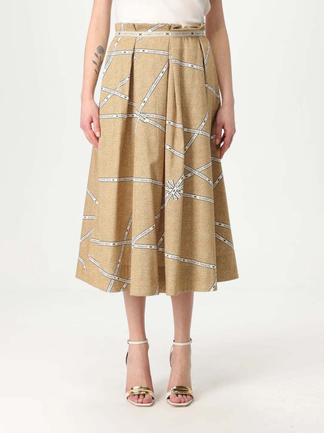 Gonna in cotone con stampa rafia e nastro Elisabetta Franchi