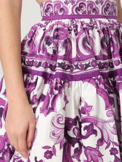 Gonna in cotone con stampa maioliche Dolce & Gabbana