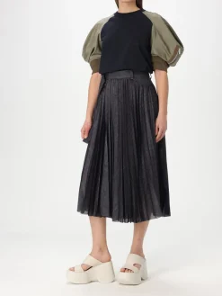 Gonna plissettata in denim Sacai