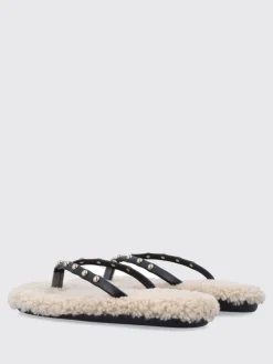 Infradito Saionara Ancient Greek in pelle e shearling con borchie