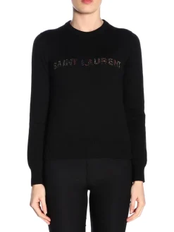 Maglia a girocollo basic con logo Saint Laurent gioiello
